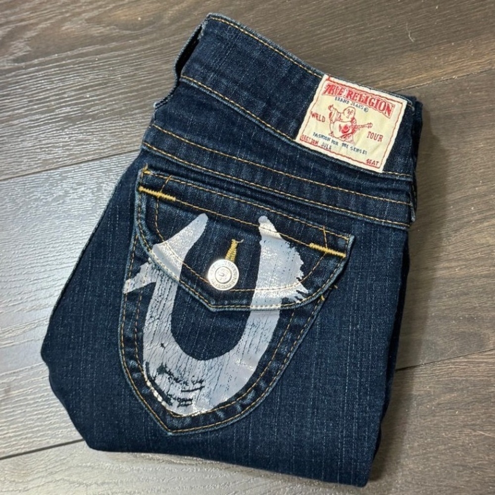 Y2K True Religion Julie Skinny Jeans Flap Pocket Painted Horseshoe Low 27 Long